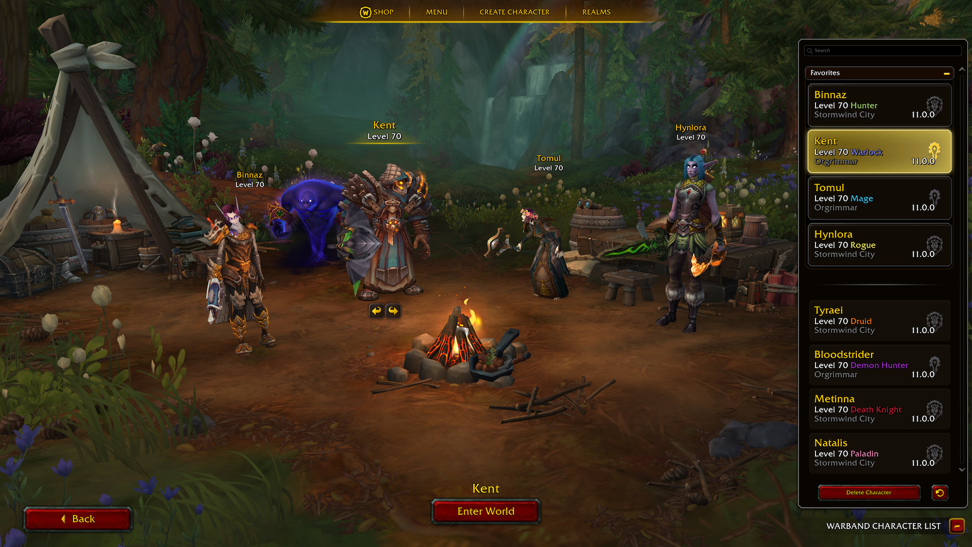 A screenshot of the new World of Warcraft character login screen