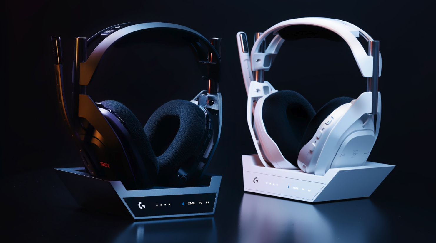 One black and one white version of the Logitech G Astro A50X headset