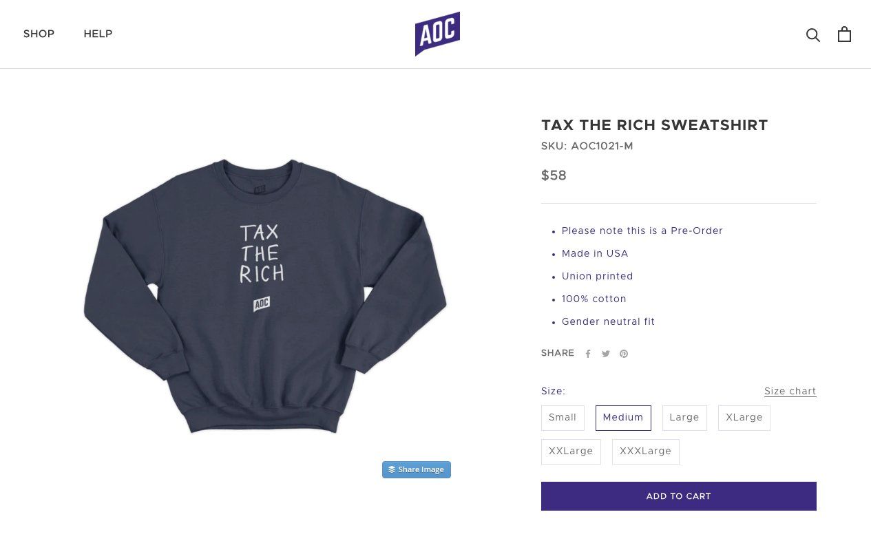 AOC sells gender neutral fit shirts