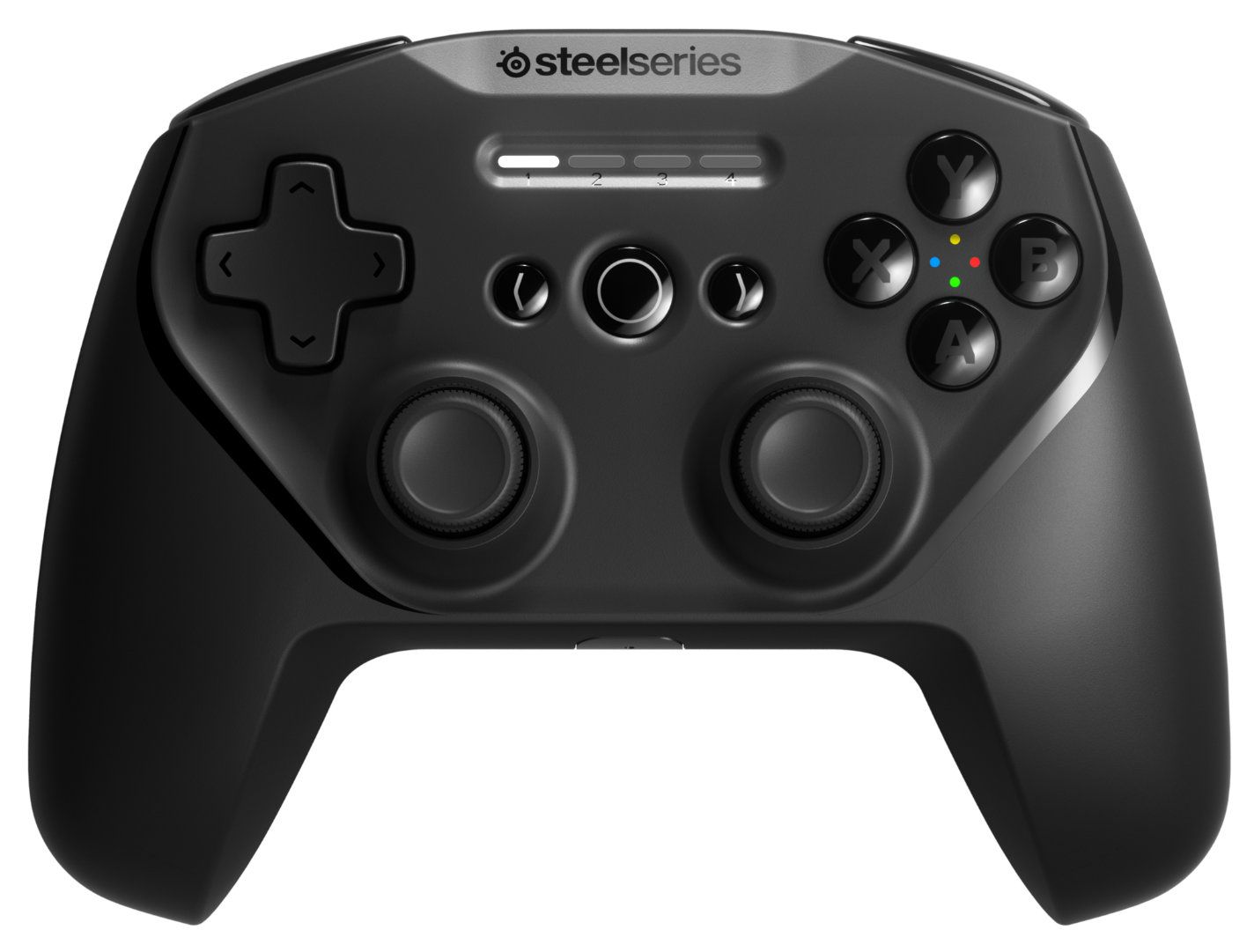 A front-on view of the SteelSeries Stratus+ controller