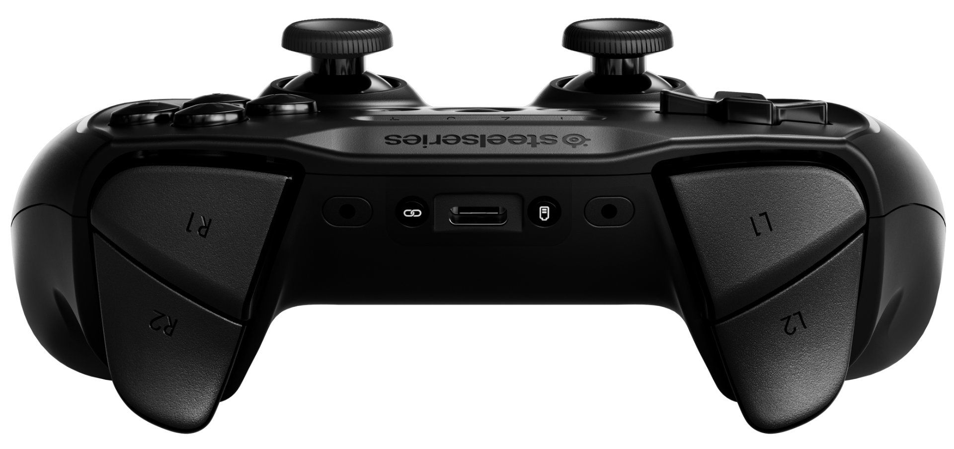 A close-up of the SteelSeries Stratus+ controller triggers